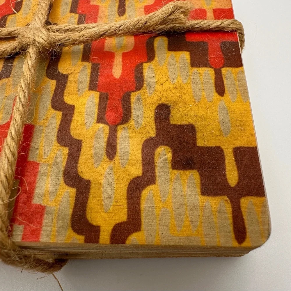 Geometric Patterned Wood Multicolor Coasters Set of 4